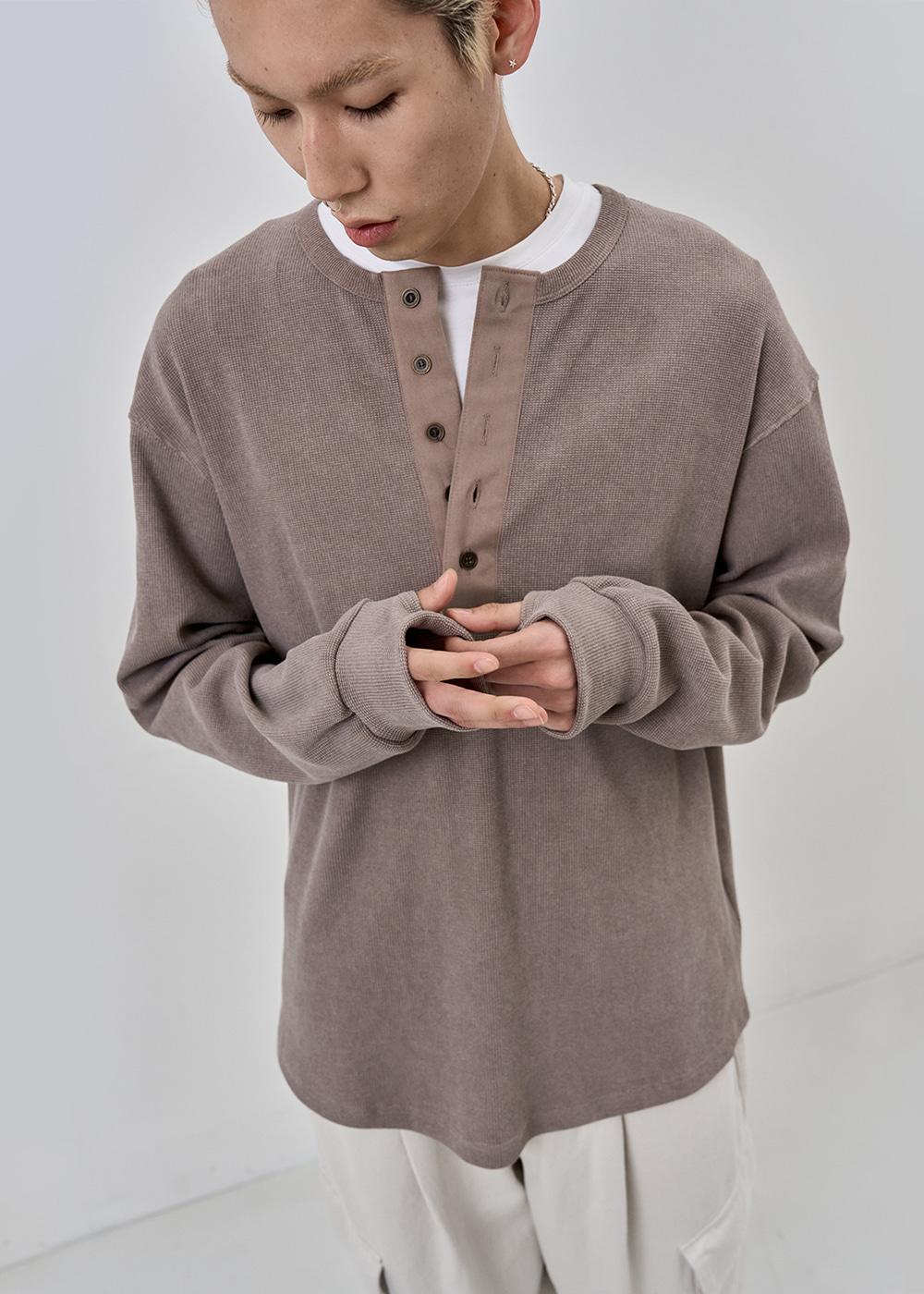 Vintage dyeing henley neck t-shirt_cappuccino