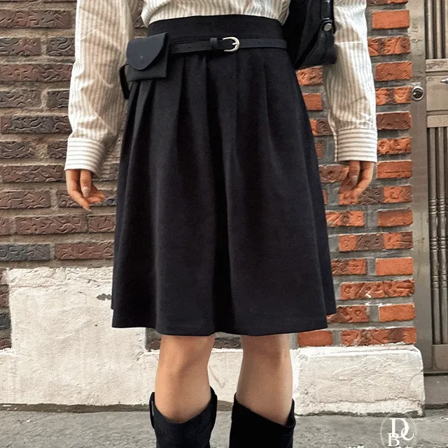 [뒷밴딩/미디기장]코란 플레어 뒷밴딩 미디 스커트(2colors)