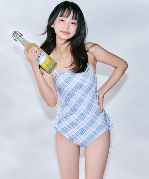 체크 모노키니 [WHITE]