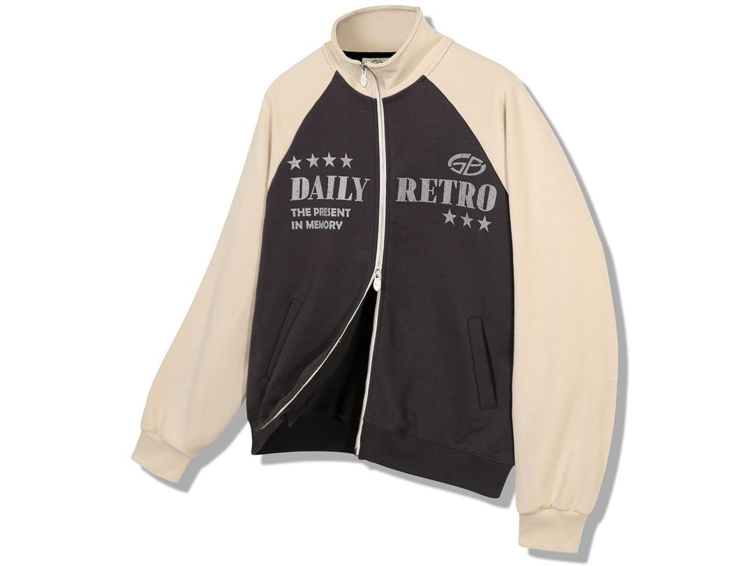 래글런 배색 투웨이 저지 - 차콜