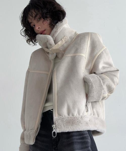 FAUX 퍼 하이넥 무스탕 쟈켓 [밍크/아이보리]