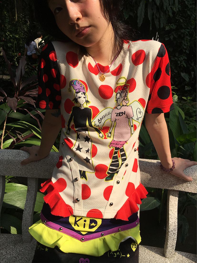 Zenlulu Red Polka Dot Edge Short Sleeve T-Shirt