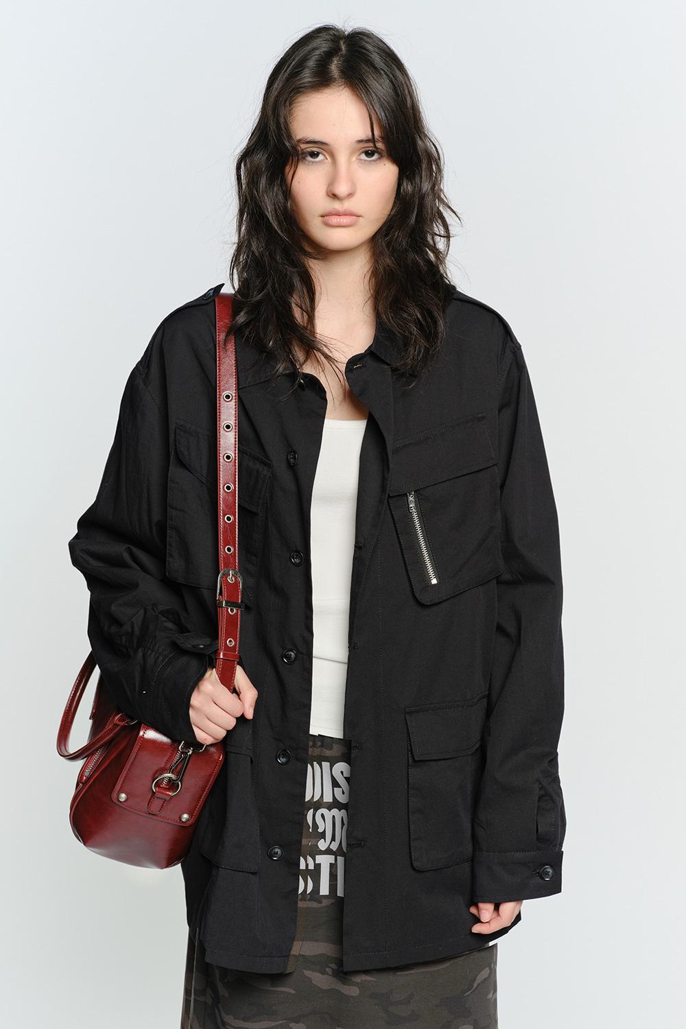 LOOSE FIT SAFARI JACKET, BLACK