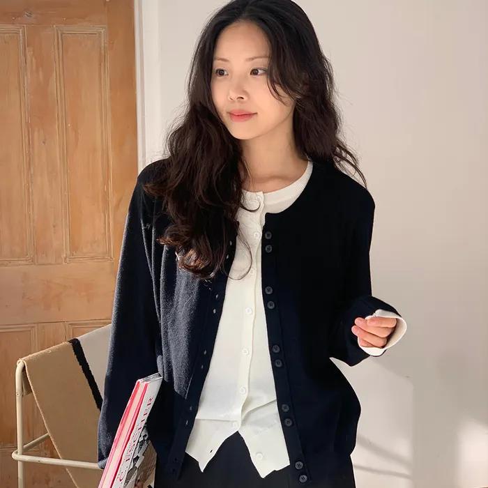 [루피타 PICK] WOMAN 더블 레이어드 크루넥 가디건 [BLACK] / GF1LKC509