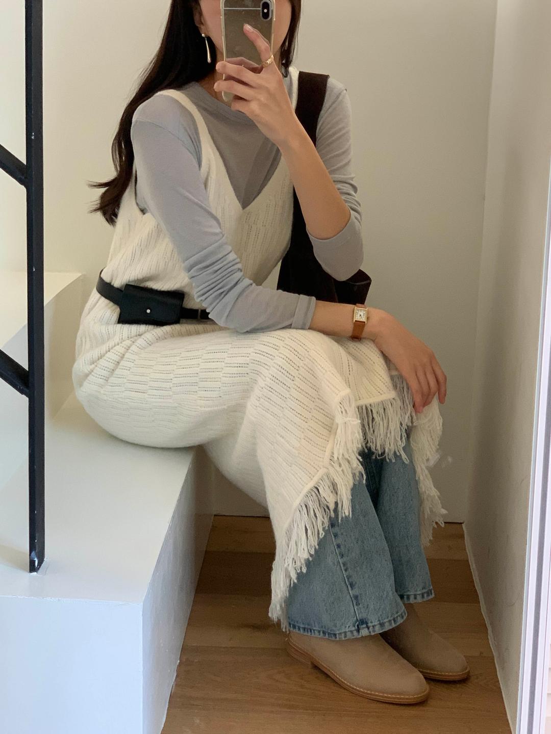 루어스룸 [얼리스프링🌸/레이어드/체형커버] [1만장돌파/후기극찬🏆] 프린지 수술 브이넥 니트원피스(3color)뷔스티에,뷔스티에원피스,레이어드원피스,하객룩