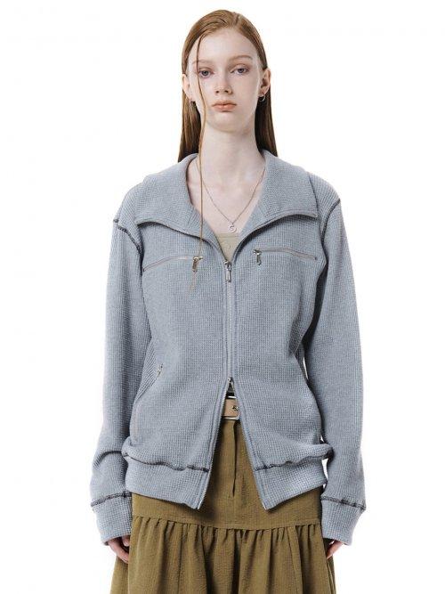 HIGH NECK STITCH ZIP UP / GRAY