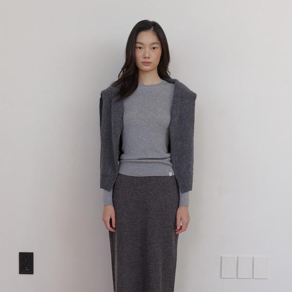 AS BASIC KNIT MIDI SKIRT (GREY)