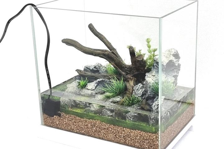 화이트받침 유리수조 일체형 어항장식 미니분수대 비바리움 수반 어향 미니정원 인테리어
