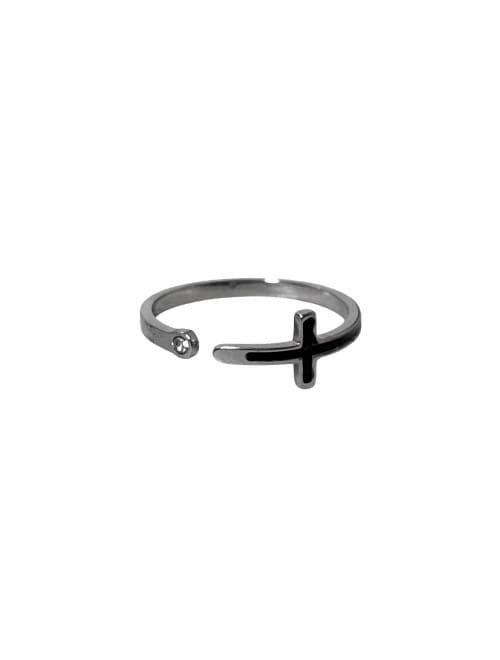 (surgical/9-17호) Black Horizontal Cross 1-Cubic Open Ring