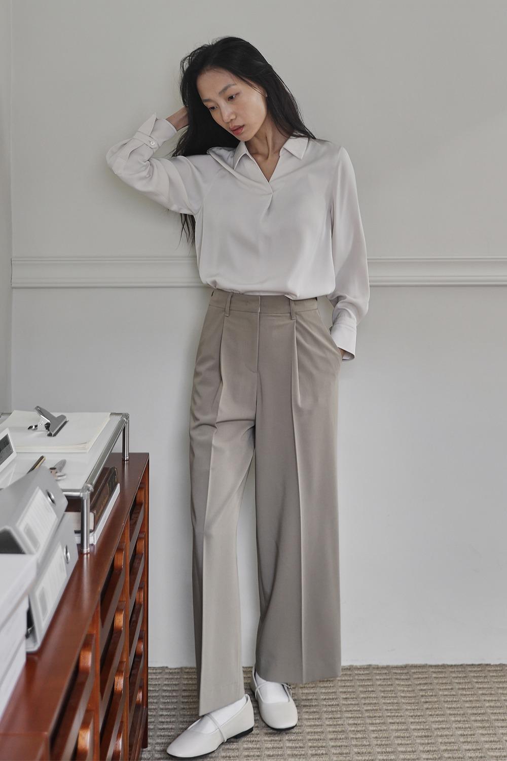 히든 밴딩 와이드 슬랙스 베이지