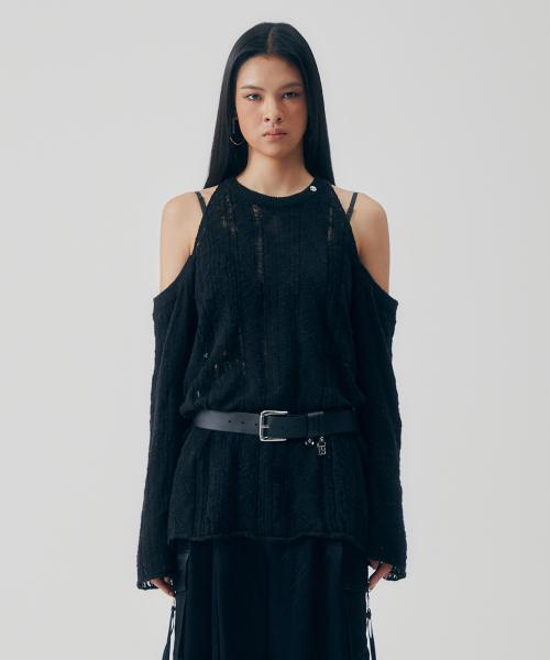 Off-Shoulder Cable Knit [ Black ]