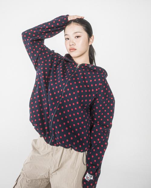 DOT PATTERN ZIP UP HOOD(NAVY)