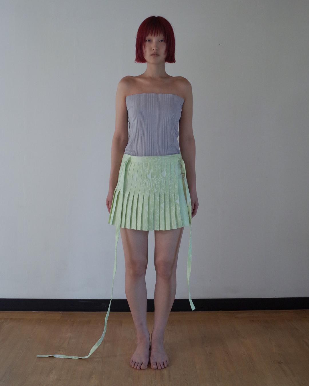 JACQUARD WRAP PLEATS SKIRT green