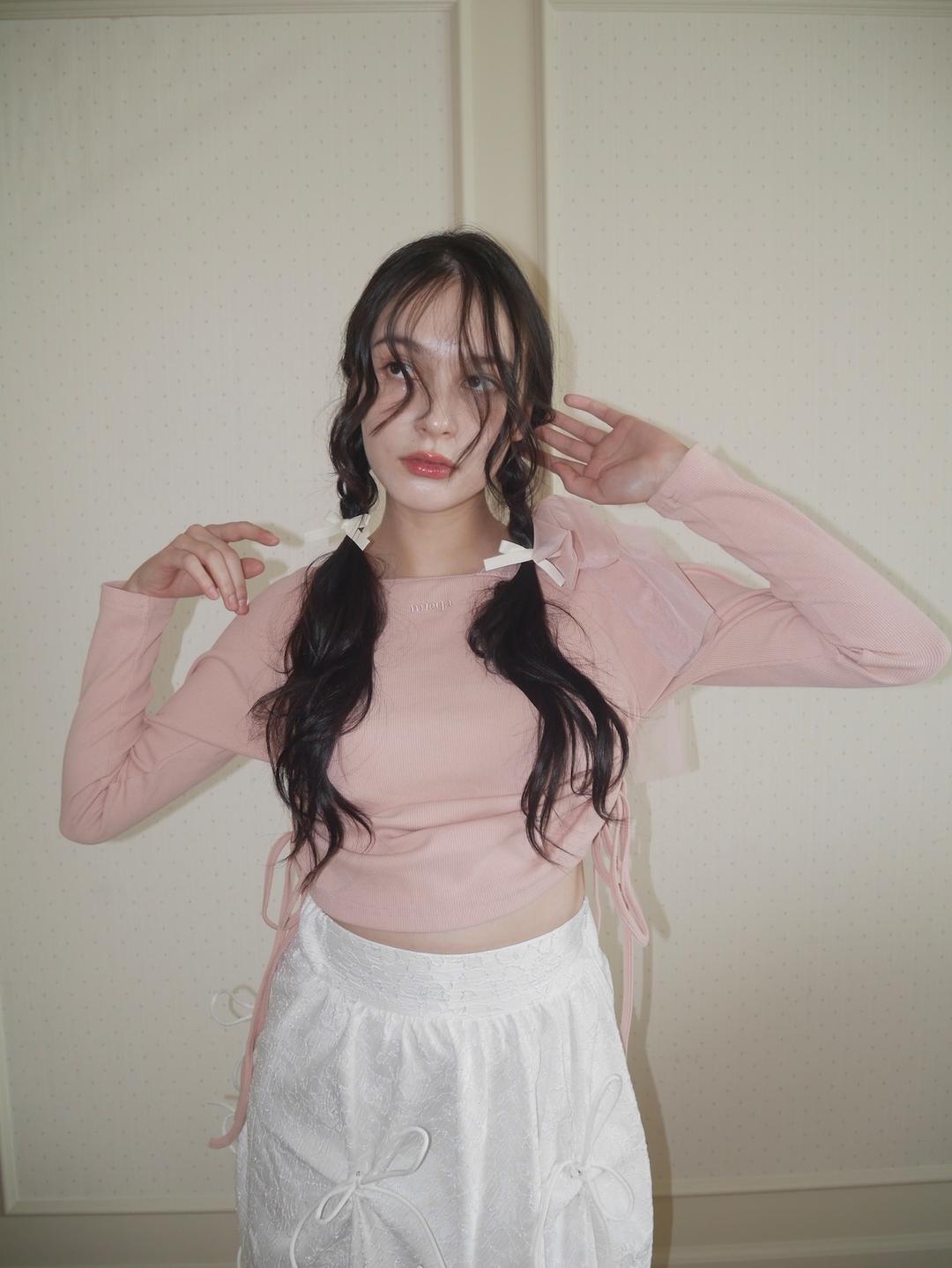 【残りわずか】tulle shoulder rib tops | mieya mieya