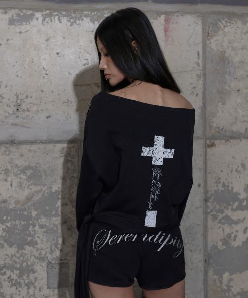 보트넥 리본타이 스웻셔츠 (BLACK) F25ZB018