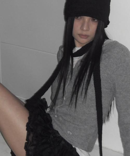 컴팩트 니트 버튼 가디건 멜란지