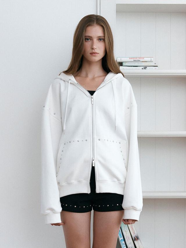 STUD HOOD ZIP-UP (IVORY)