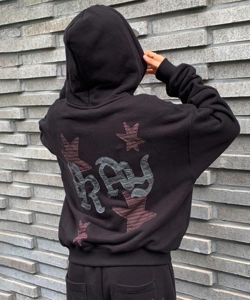 PRAY APPLIQUE ZIP UP HOODIE BLACK(MG2FFMM495A)