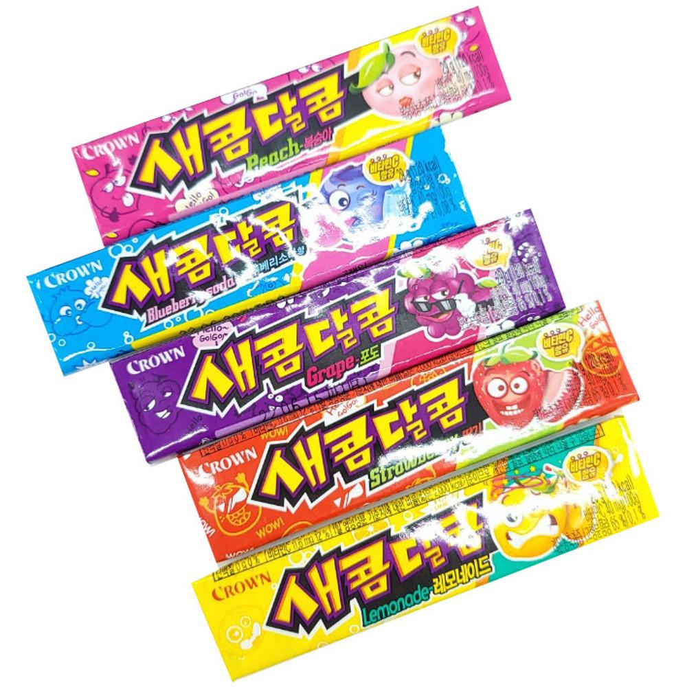 크라운 새콤달콤 29g 1개 복숭아 포도 레몬 블루베리소다 딸기맛 파인애플