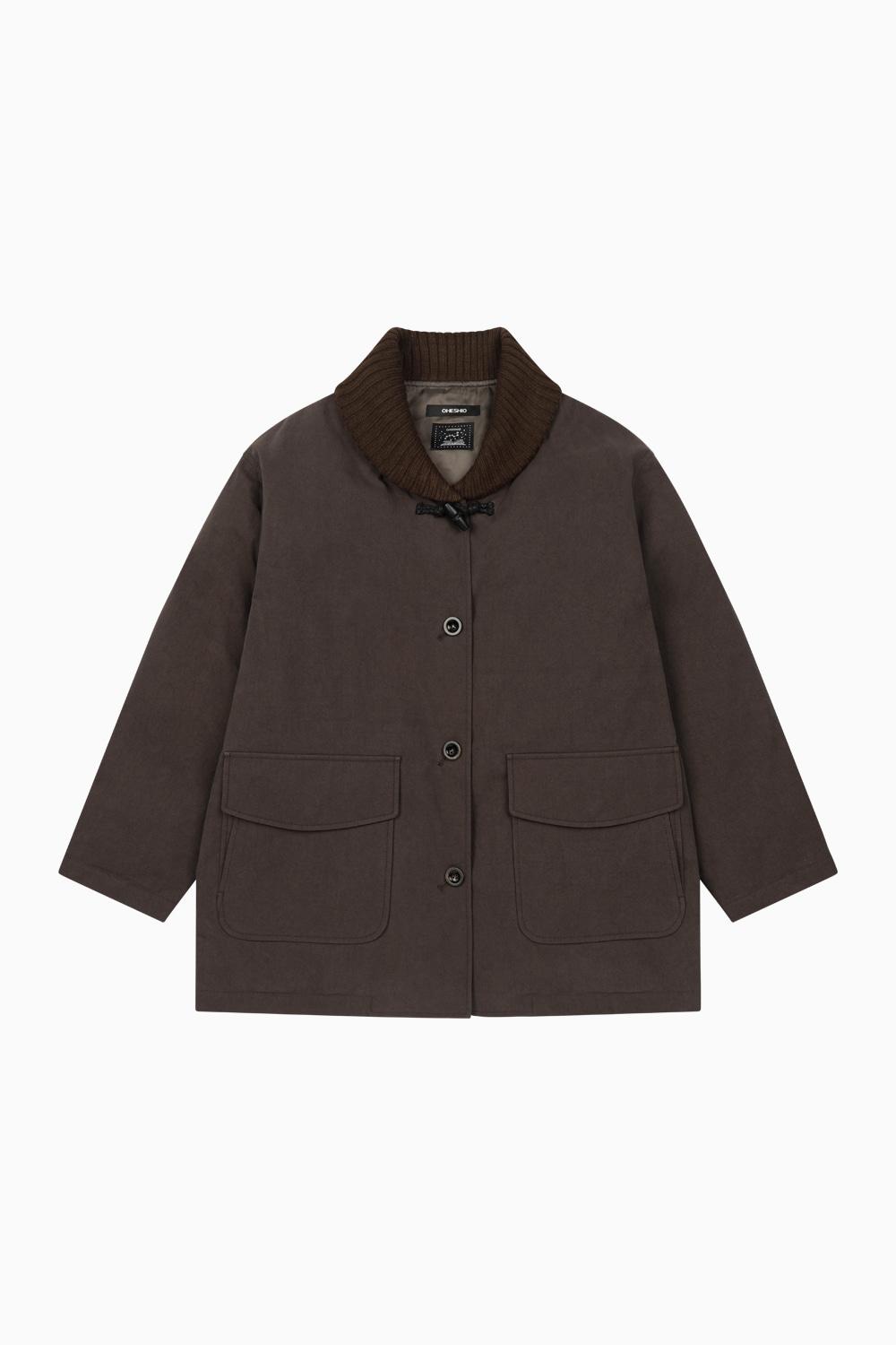 KNIT SHAWL COLLAR JACKET, BROWN