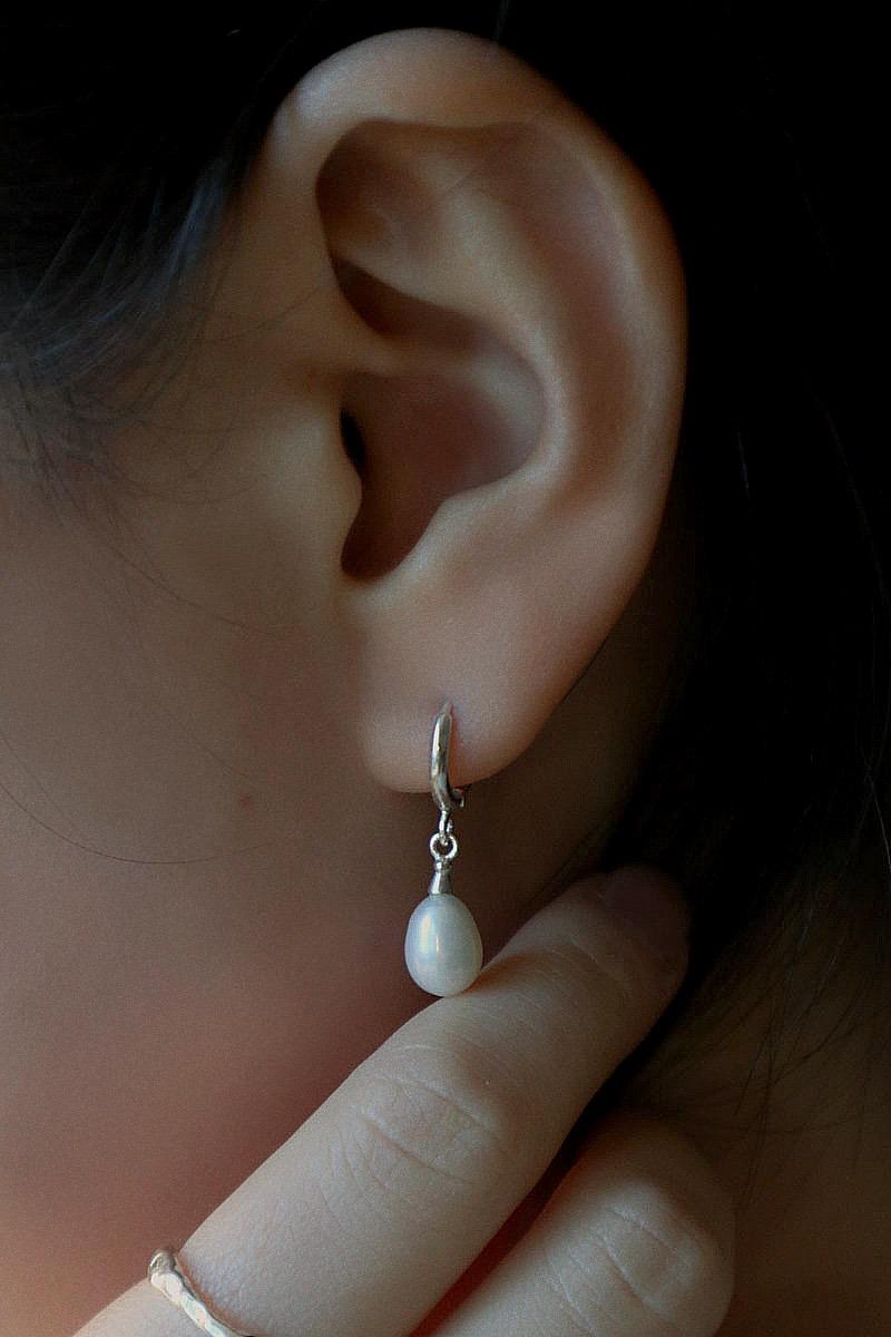 925silver 드롭 담수진주 원터치 귀걸이 (2 color)