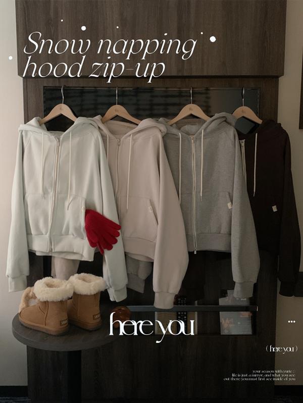 유리에 주문폭주🎉 [here you] 스노우 양기모 후드집업 - 4color (투웨이/트레이닝세트/셋업/후드점퍼/기모후드집업/겨울아우터)