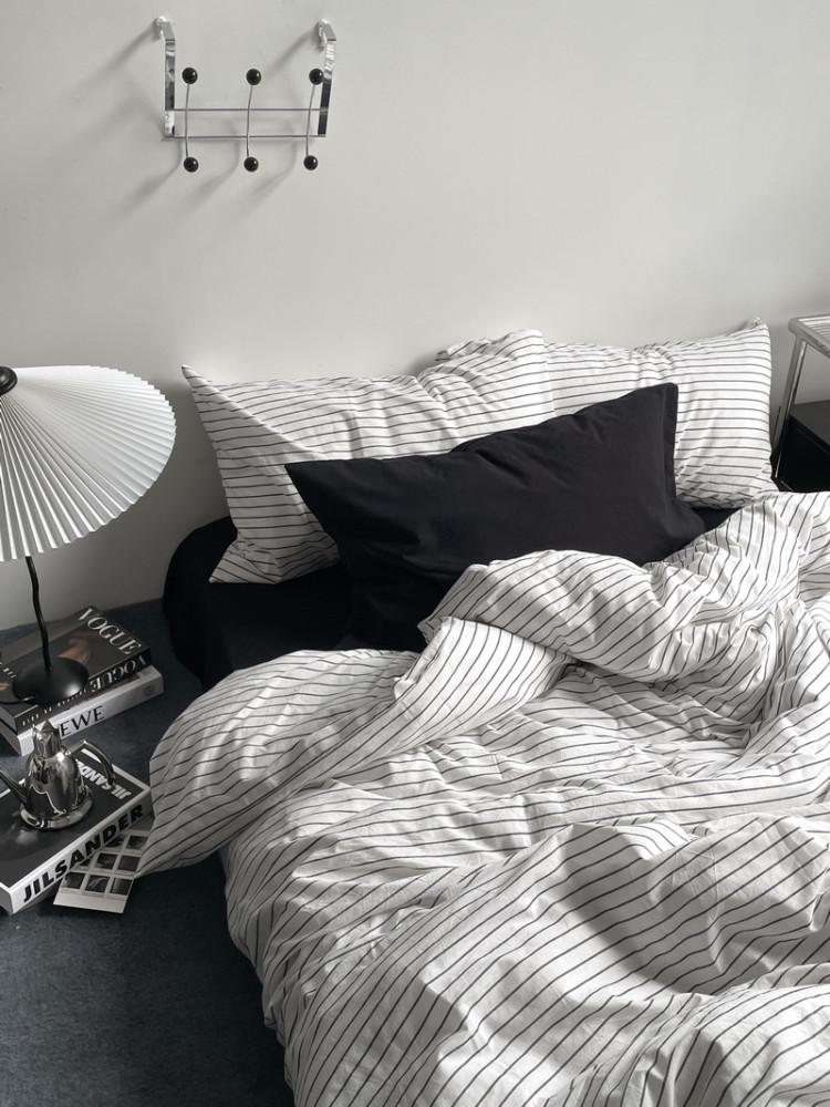 페르지아 스트라이프 이불 배게커버 블랙 화이트 슈퍼싱글 퀸 킹 침구커버세트 원룸 면이불