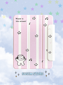 수심 Music Meow Ipad Case 뮤직 고양이 아이패드 케이스 키치 펜슬 각도