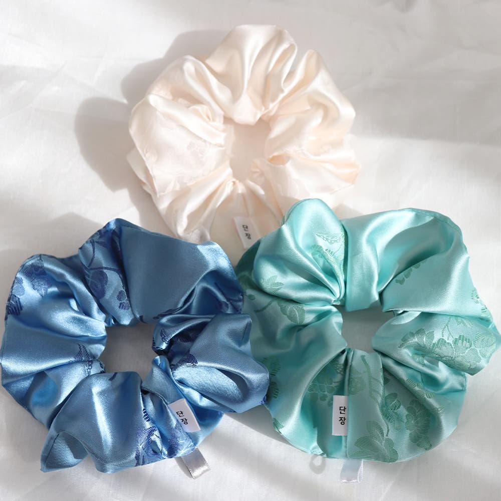 3색 양단 한복 스크런치