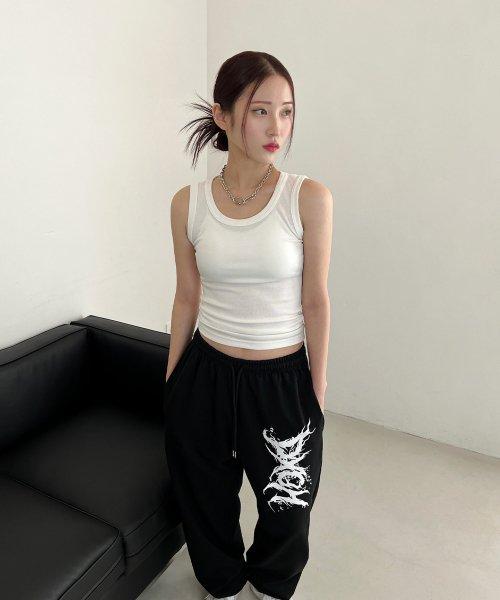 봄여름용 스트릿 로고 롱 와이드 팬츠 블랙