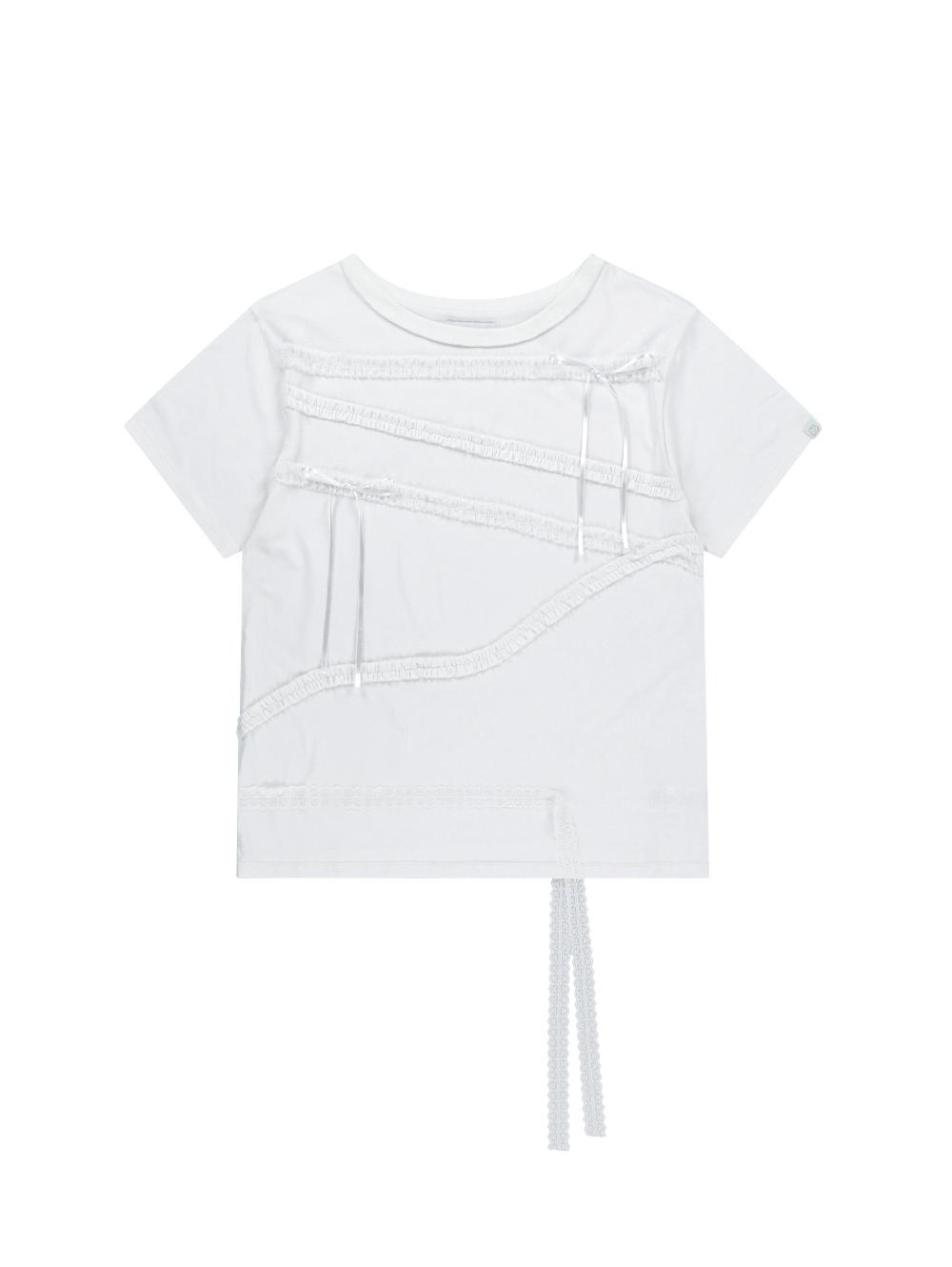 LACE STRAP OVERSIZED T-SHIRT [WHITE]