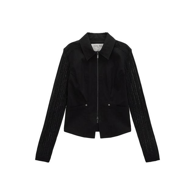 JERSEY MIXED KNIT ZIP UP JUMPER IN BLACK