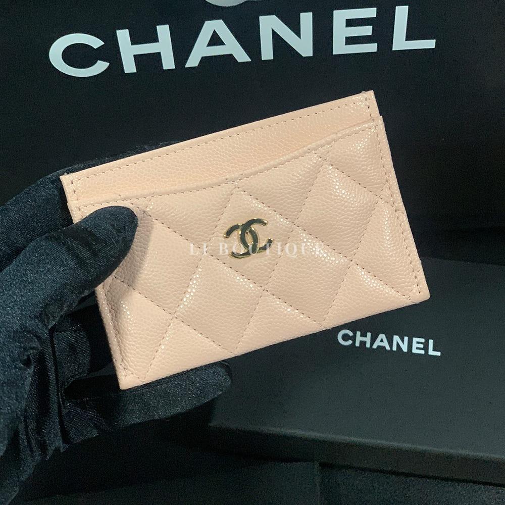 샤넬 시즌 클래식 캐비어 카드홀더 베이지핑크 AP0213