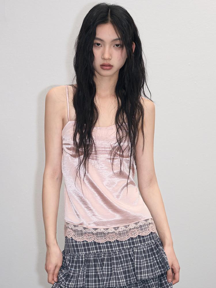 Lvetong Pink lace patchwork sleeveless