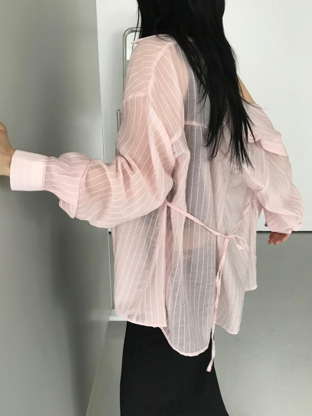 포타 브리즈 스트랩 셔츠_3 컬러ㅣ스트라이프 끈 조절 랩 텐셀 나일론 얇은 가벼운 오버핏 루즈핏 남방 살안타템 장마템 장마룩 휴가룩 썸머 여름 봄