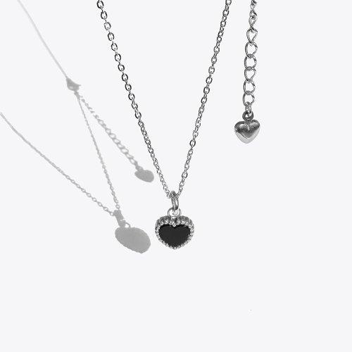 써지컬스틸 오닉스 블랙 하트 펜던트 체인 목걸이