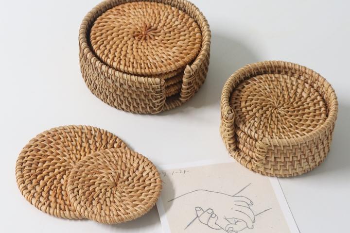 홈카페 라탄 코스터 컵받침 / 보관 케이스