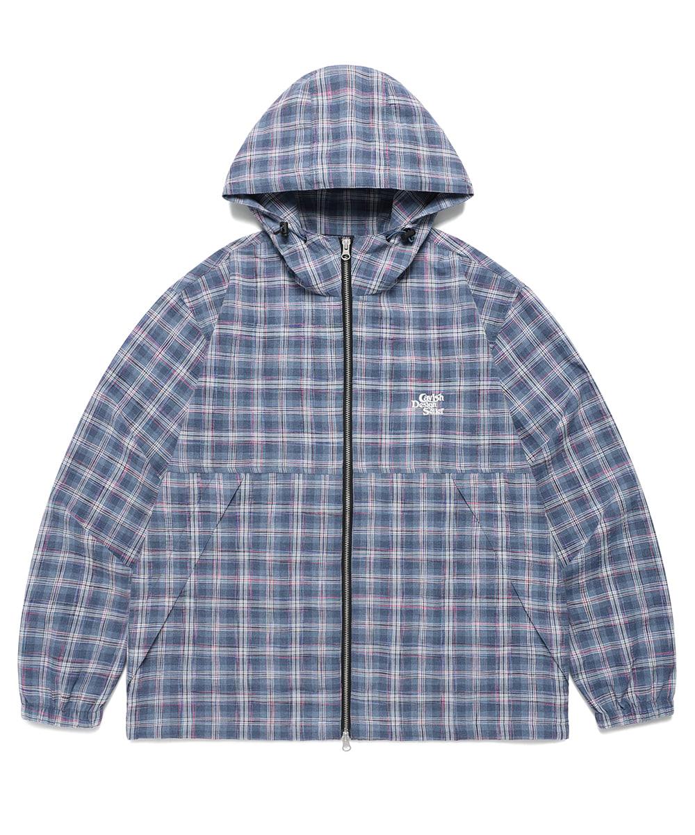 HOODED CHECK WIND BREAKER[BLUE]