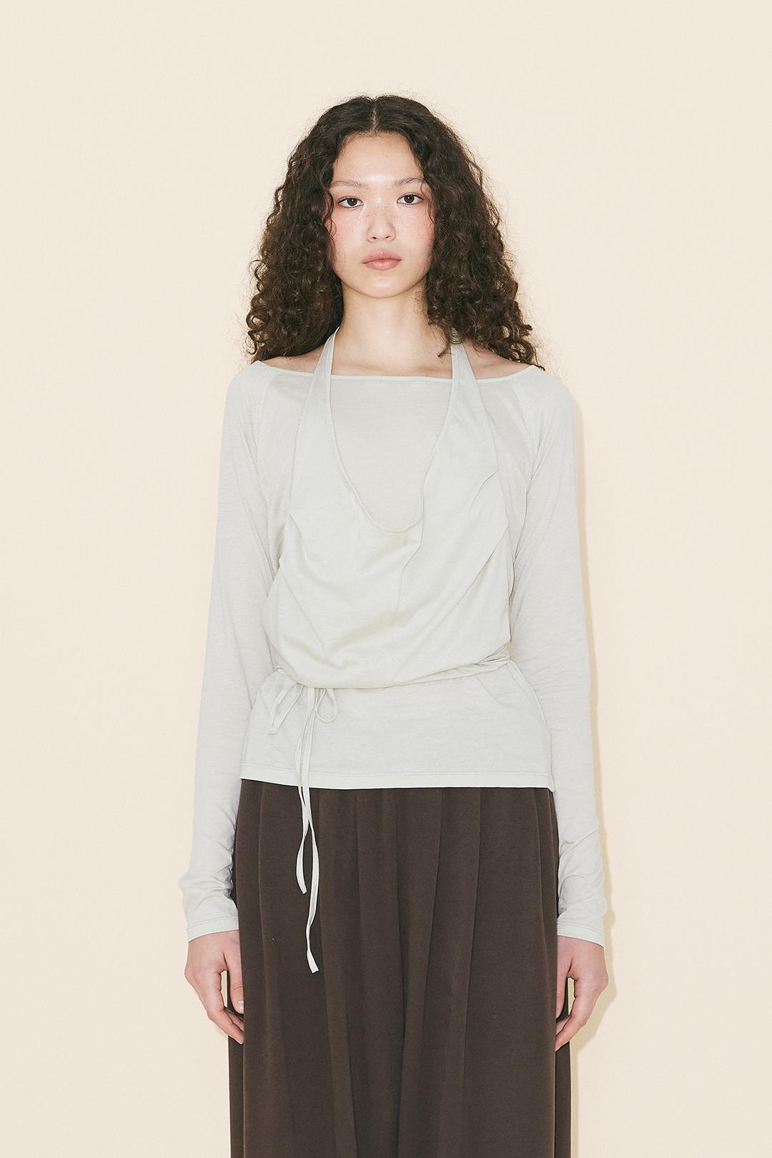 WRAP UP BOAT NECK T-SHIRT SET UP - LIGHT KHAKI