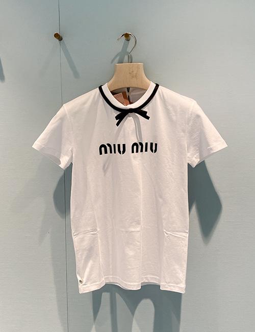 [한정수량세일] 미우미우 보우 디테일 티셔츠 (화이트)