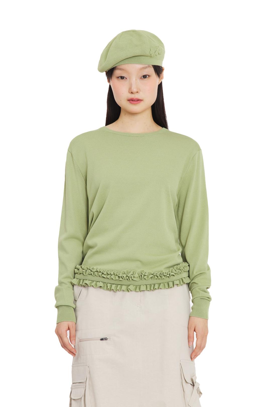 FRILL-FRILL KNIT TOP (LIGHT GREEN)