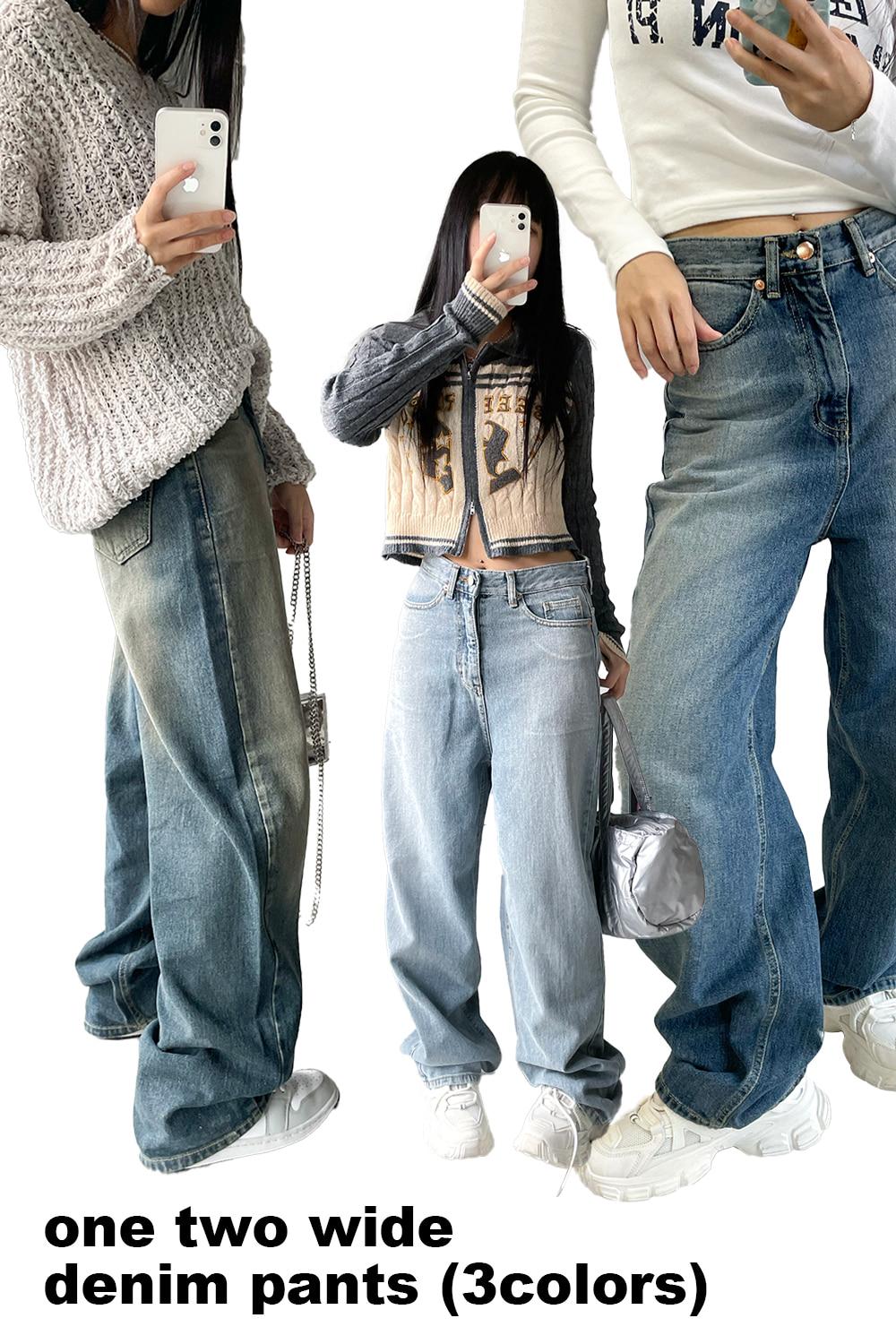 one two wide denim pants (3colors)