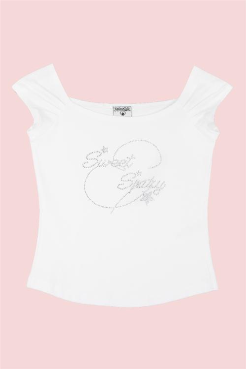 글리터 오프숄더  탑 [화이트]