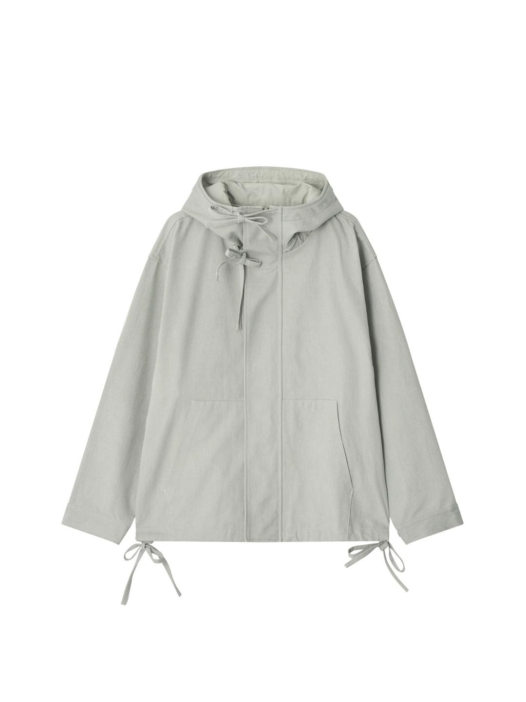 High Neck String Hoodie - Grey