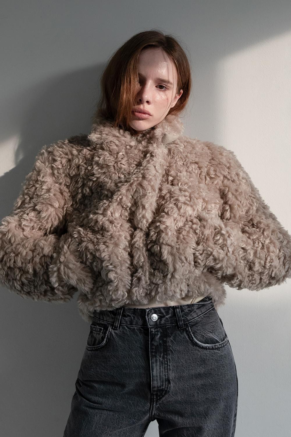 BASIC FIT FUR-JACKET (DARK BEIGE)