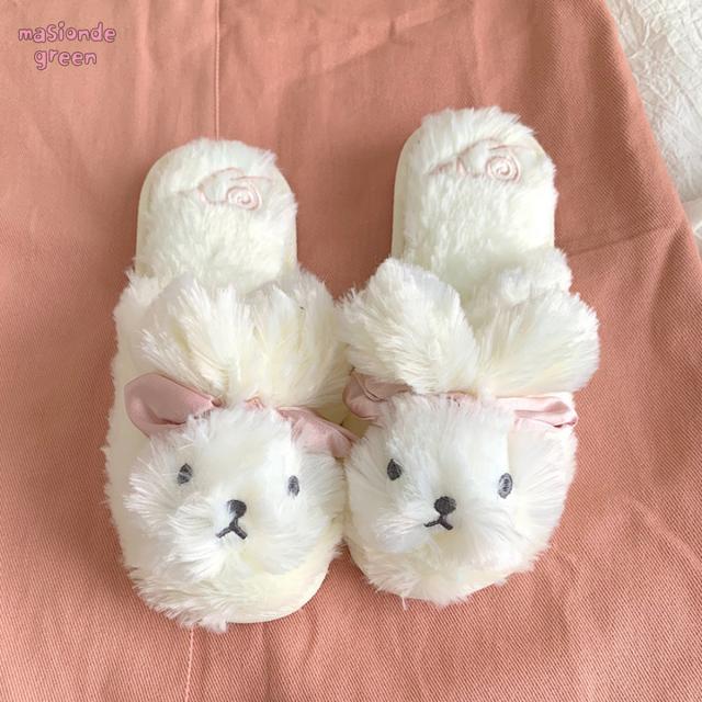 masiondegreen 귀여운 토순이 슬리퍼 털실내화 홈슬리퍼 리본 토끼 슬러퍼