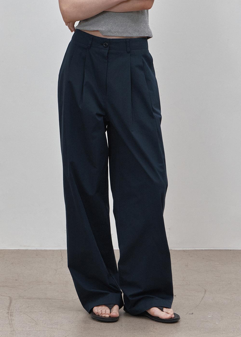 Pocket pintuck slacks (navy)