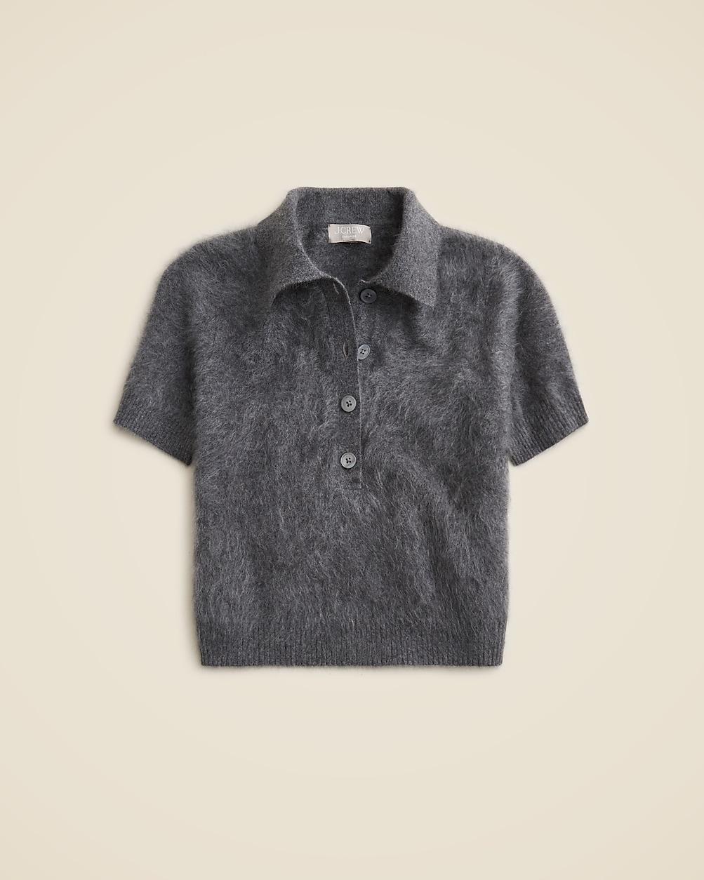 Brushed cashmere short-sleeve sweater-polo