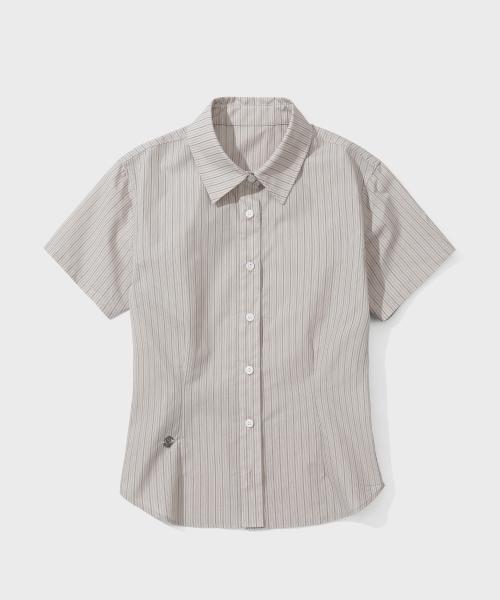 W. 스트라이프 슬림 하프 셔츠 [BEIGE]_SEWSH001BEIGE