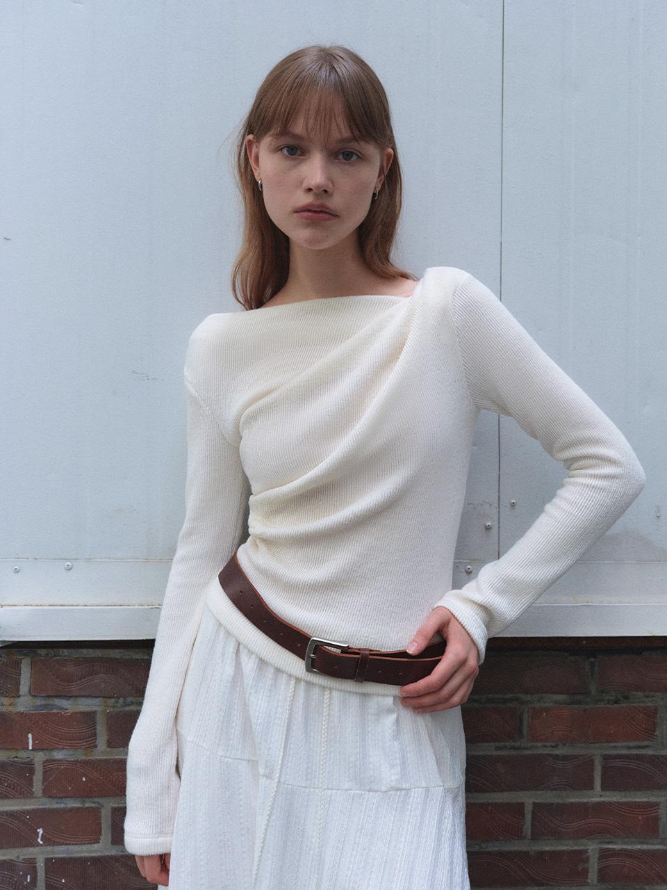 VIA SHIRRING TOP_IVORY